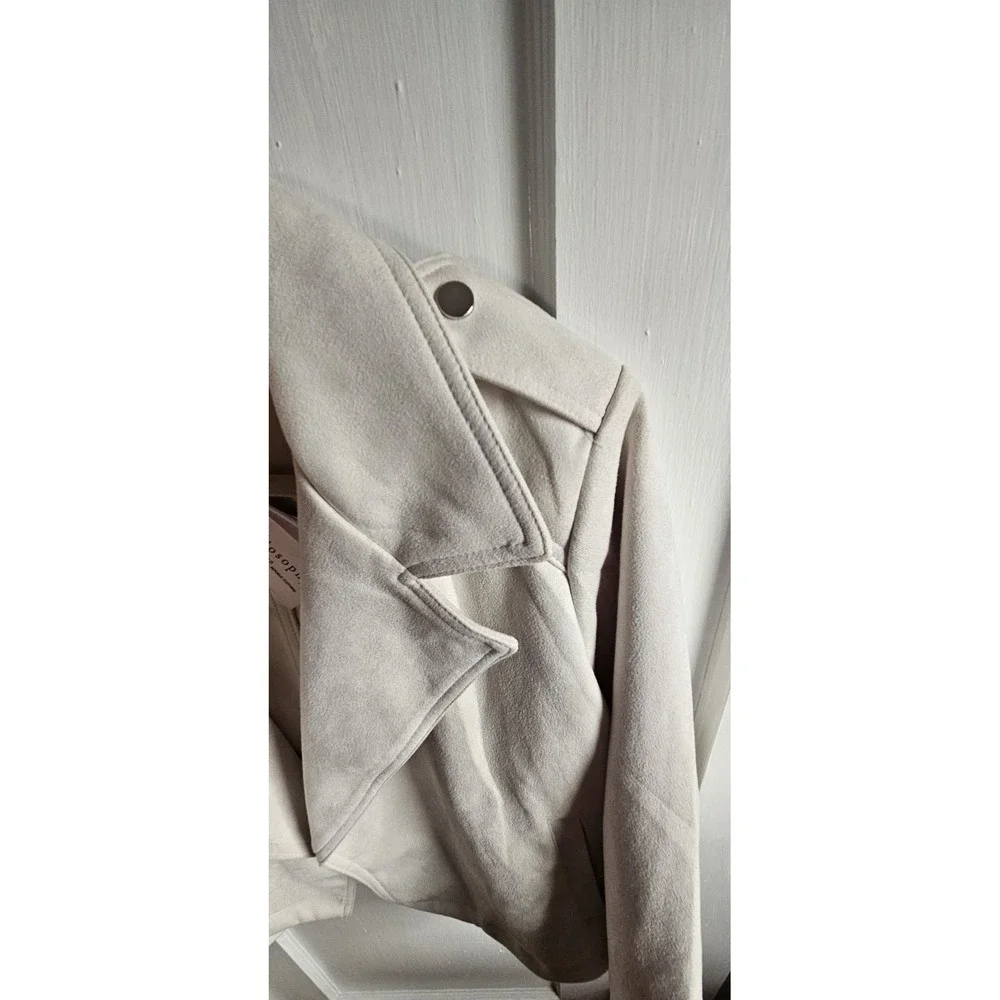 NWT Philosophy woman Sz 1X cream faux leather suede‎ open front moto jacket